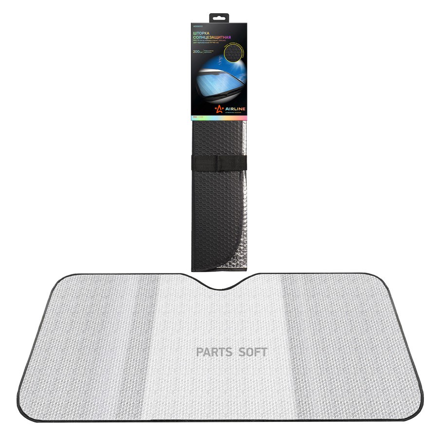 Штора на лобовое стекло (70х140 мм) "AIRLINE" PRO (200г/м2 черный/серый) - AIRLINE None None